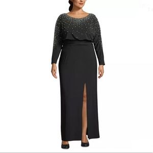 Betsy & Adam Womens Black Embellished Formal Dress Gown Plus 16W
